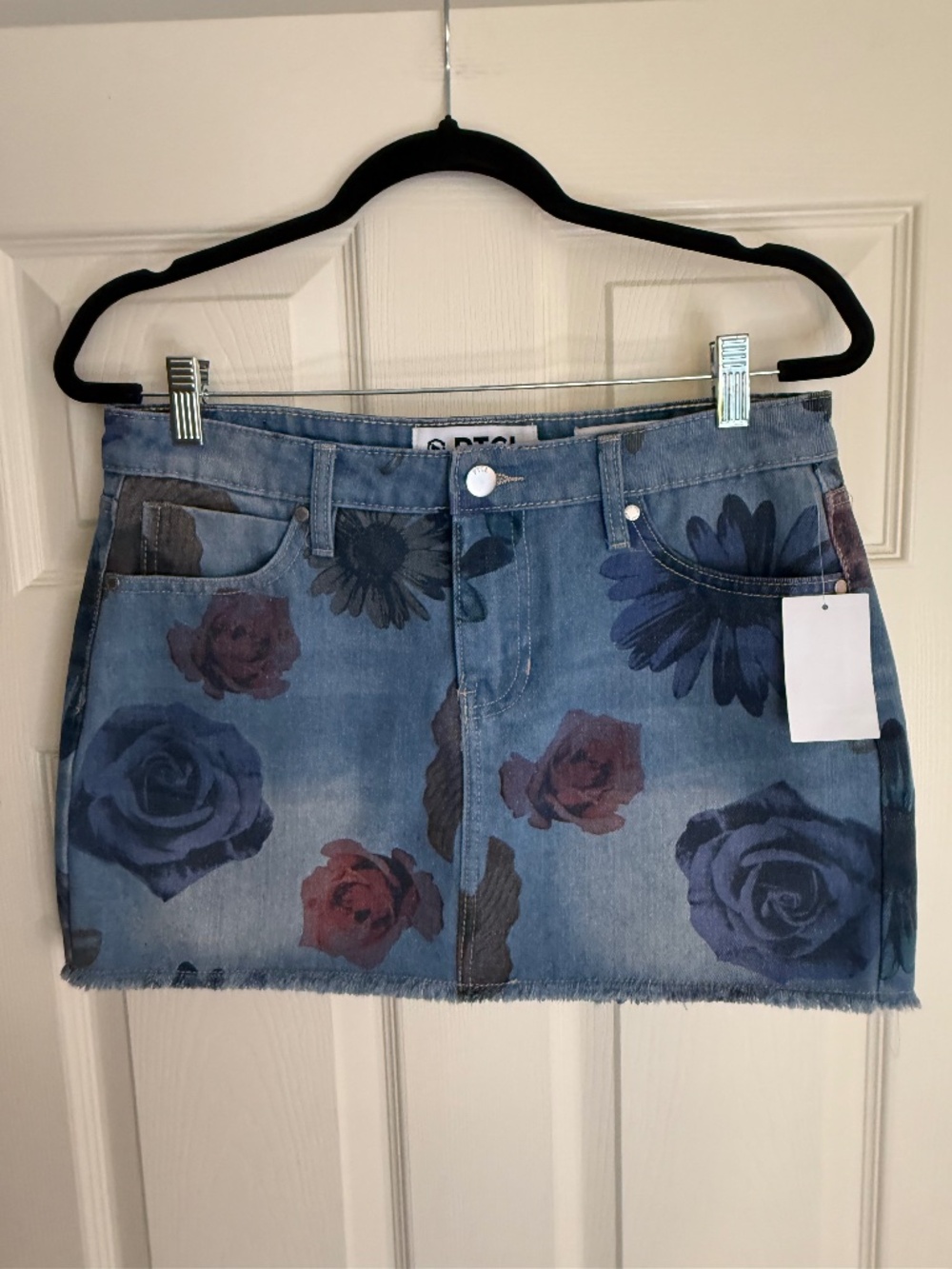 NWT PTCL Ria Floral Print Denim Mini Skirt Indigo M